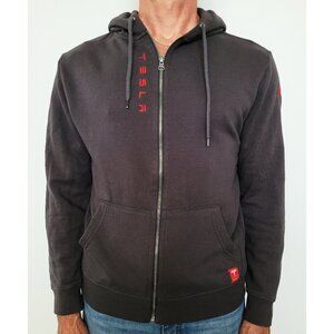 Tesla Branded Dark Gray Zip Hoodie Medium – Red Logo Embroidery